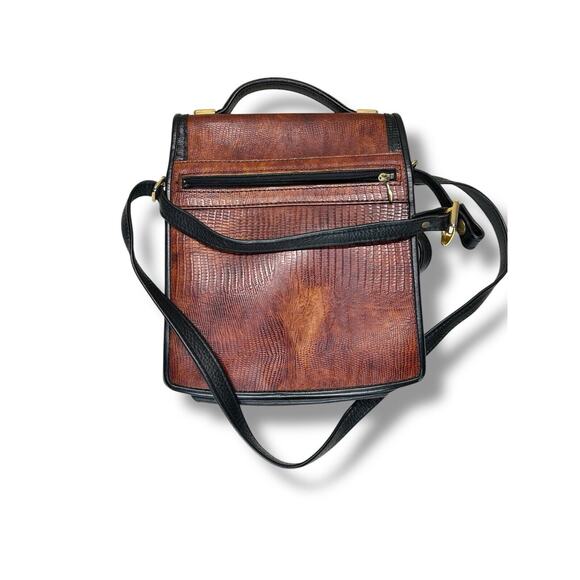 Vintage Snakeskin Leather Embossed‎ Crossbody Satchel Bag Cognac Brown - Picture 5 of 5